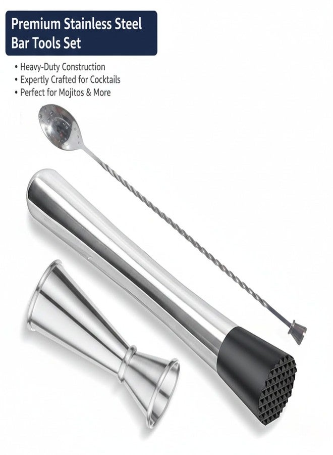 finality Mojito Muddler Bar Tool Set, 3 PCS Cocktail Set Mixing Tools Stainless Steel Cocktail Muddler with Cocktail Spoon Long Handle and Jigger for Mojitos Fruit Drinks (Stirrer Spoon - RPM) - Image 3